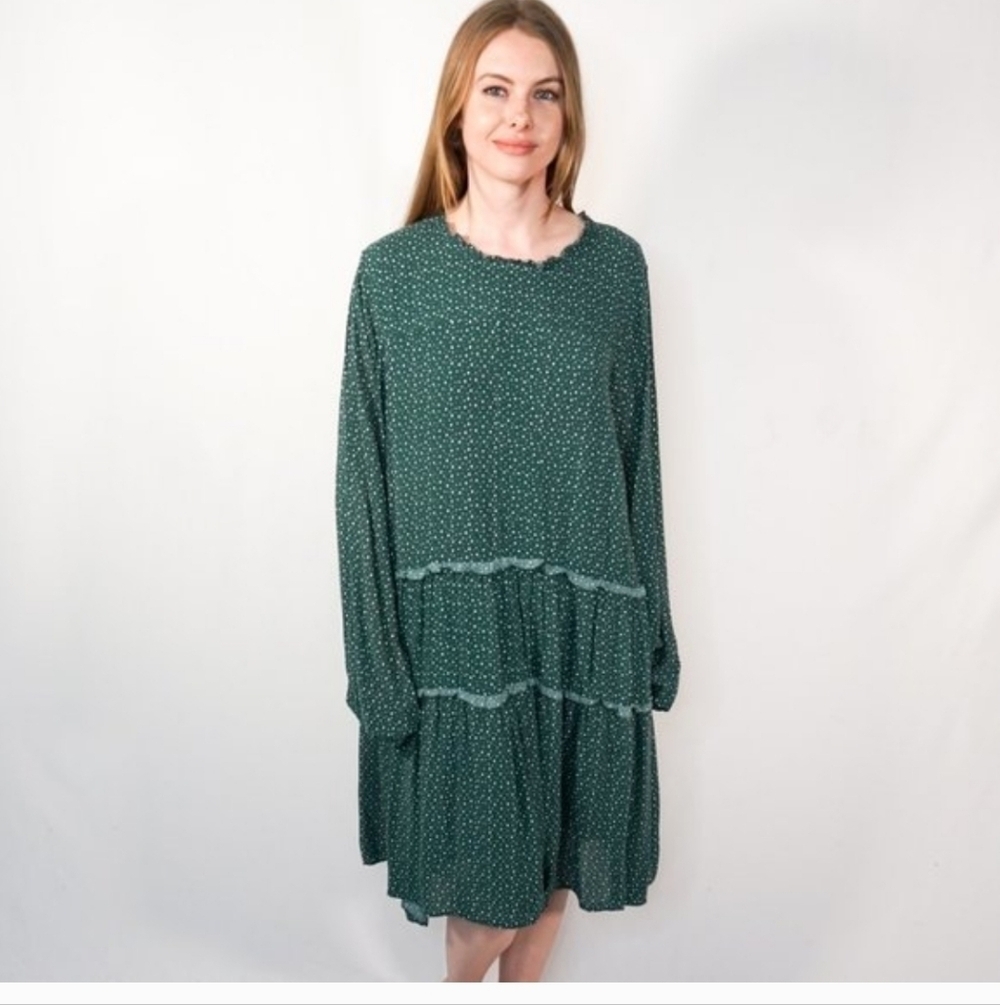 Maeve Anthropologie Women's Esther Tiered Tunic Dress in Green Size Small